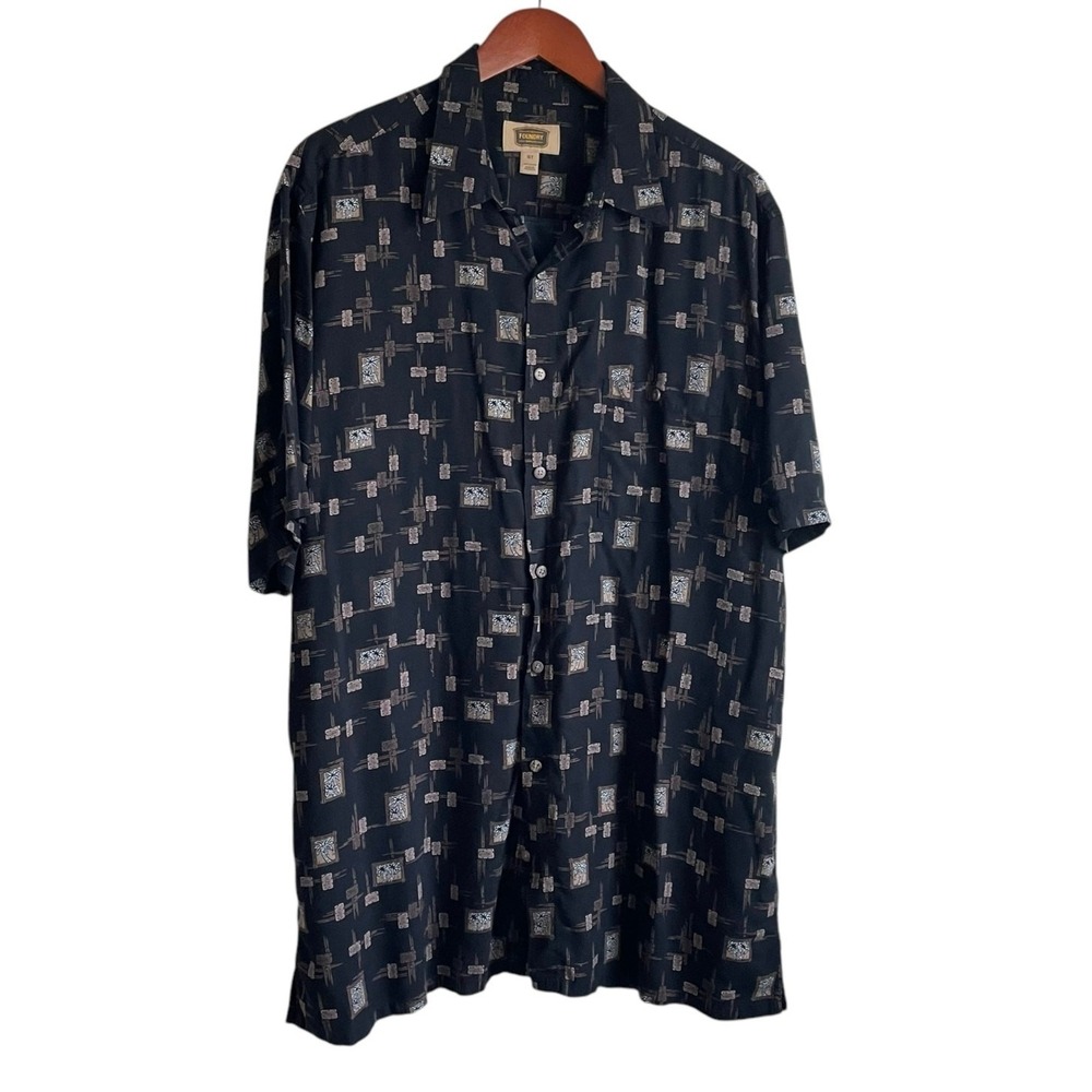 Foundry Mens Shirt XLT Palm Tree All Over Print Rayon Button Up Travel Office